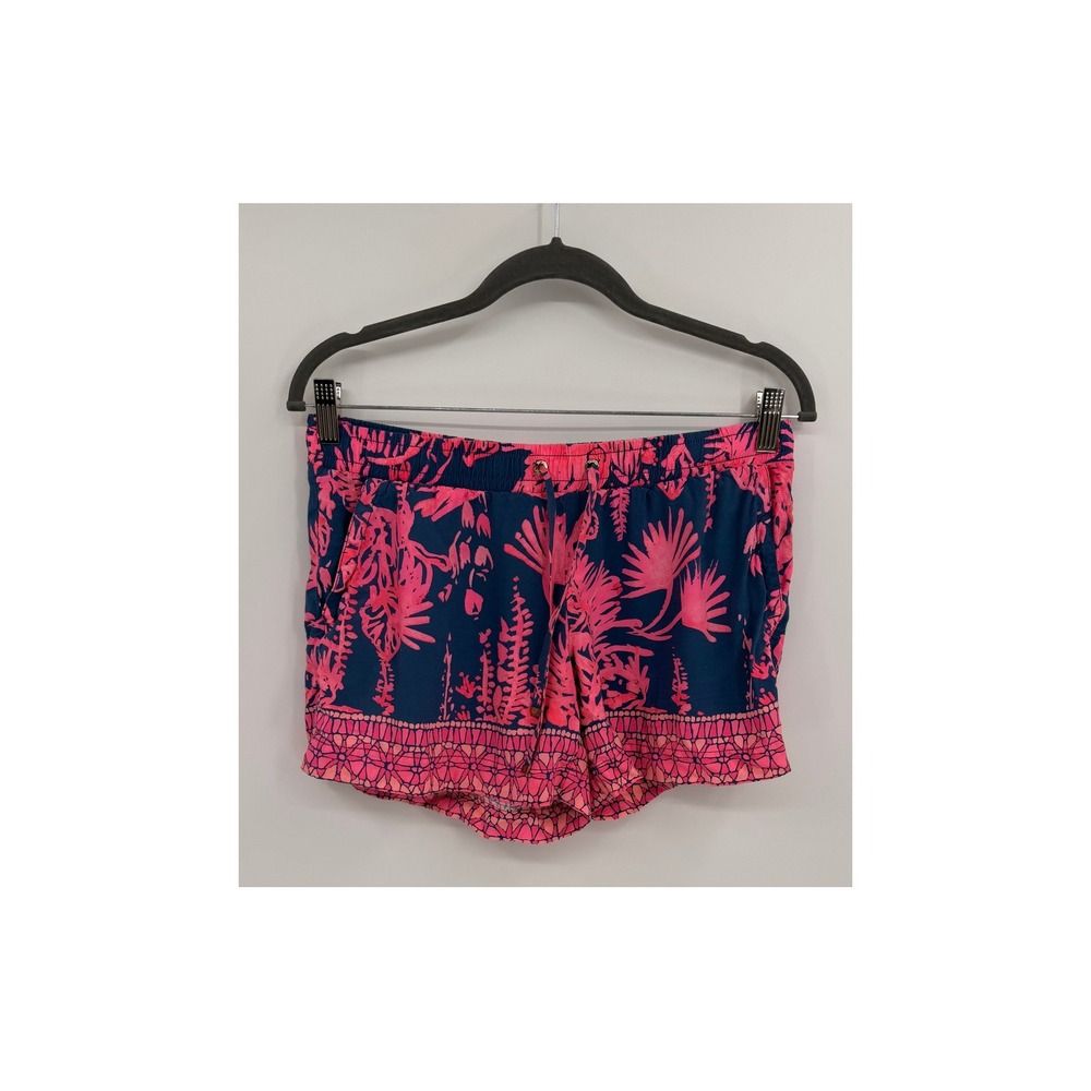 Lilly Pulitzer Callahan Shorts Womens S Navy Pink Tropical Palm Rayon
